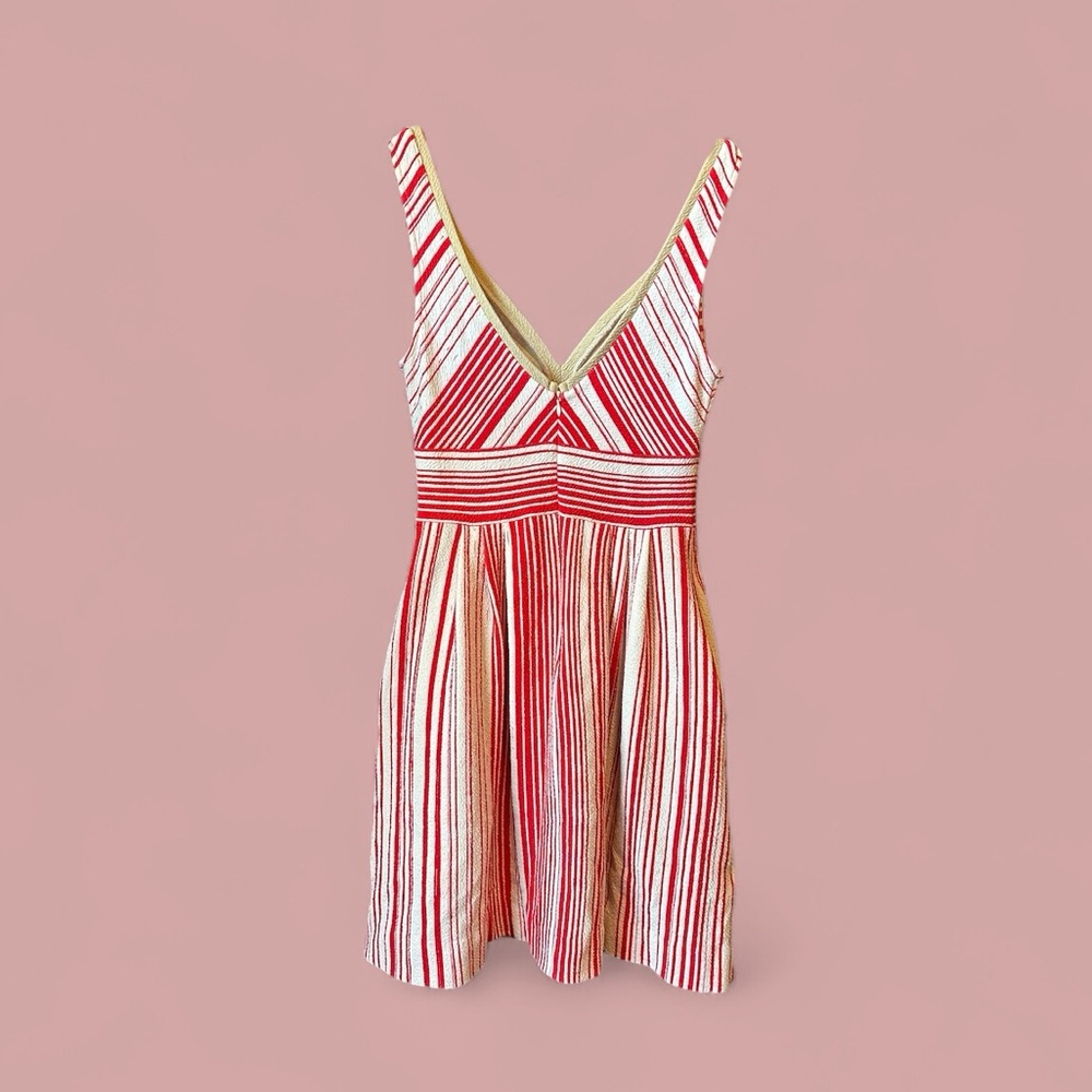 Anthropologie Maeve Red & Cream Striped Fit & Flare Dress Size 10
